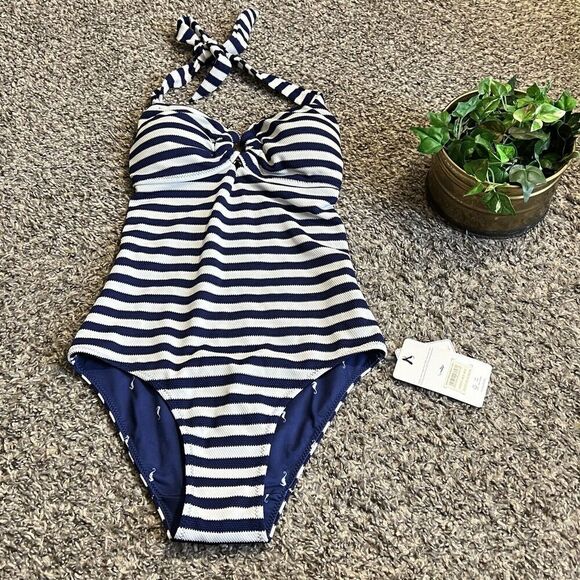Fat Face Breton Hoop Ring Swimsuit Size US 2 Blue & White Stripe Adjustable New - Picture 4 of 9